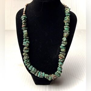 Vintage Natural Turquoise Nugget & Metal Beaded‎ Necklace Native American Tribal
